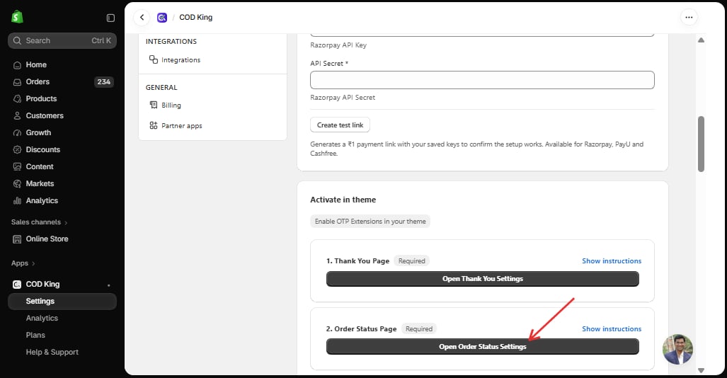 Open Order Status Settings