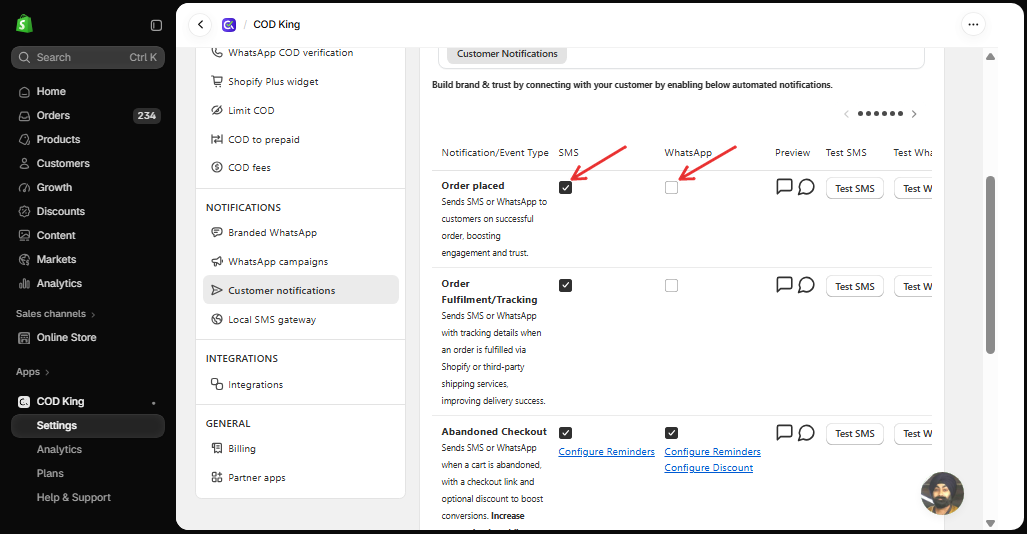 Enable Order placed notifications