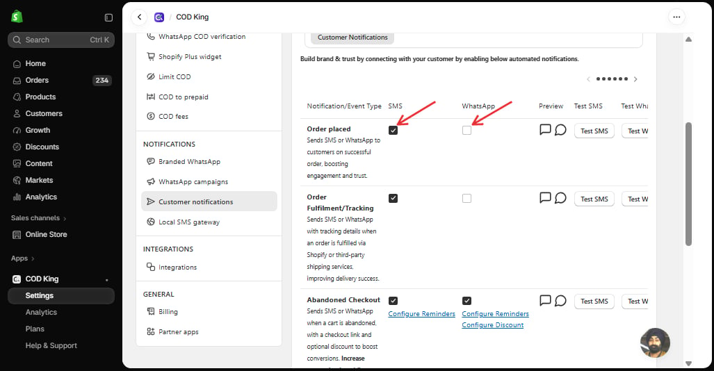 Enable Order placed notifications