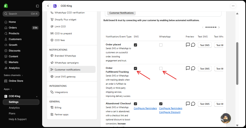 Enable Order Fulfilment/Tracking notifications