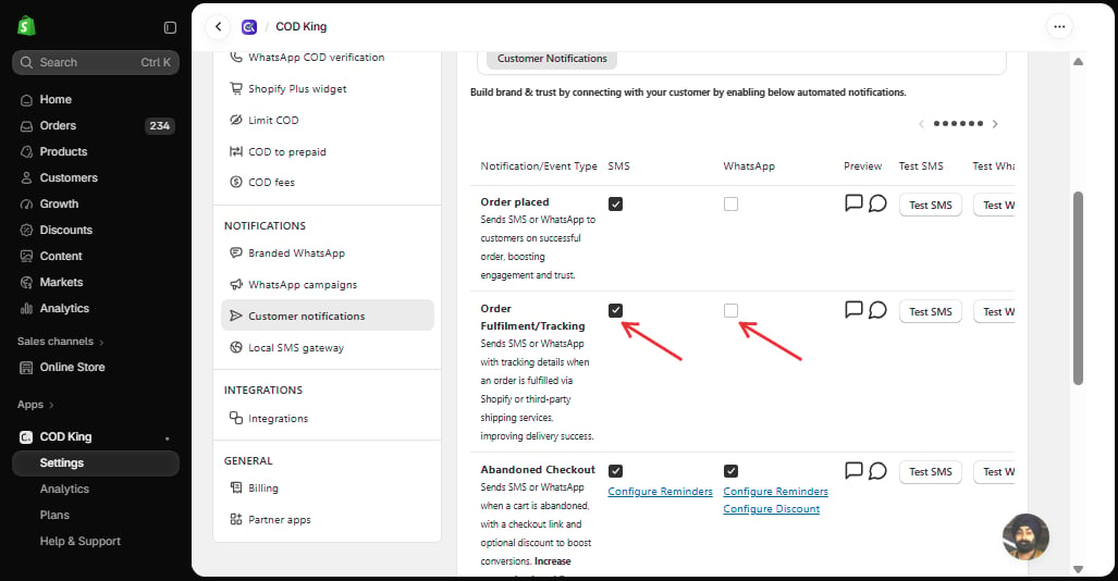 Enable Order Fulfilment/Tracking notifications