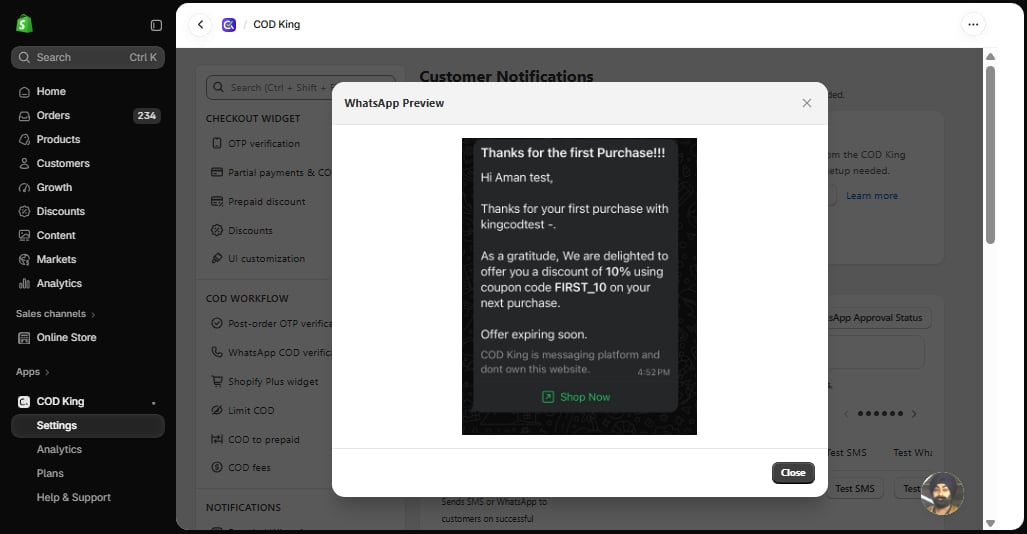 WhatsApp preview for First Time Purchase