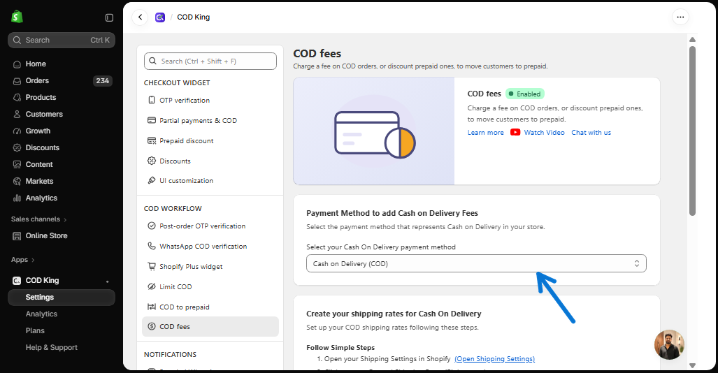 Select your Cash On Delivery payment method