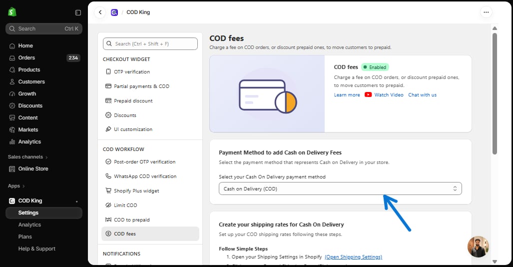 Select your Cash On Delivery payment method