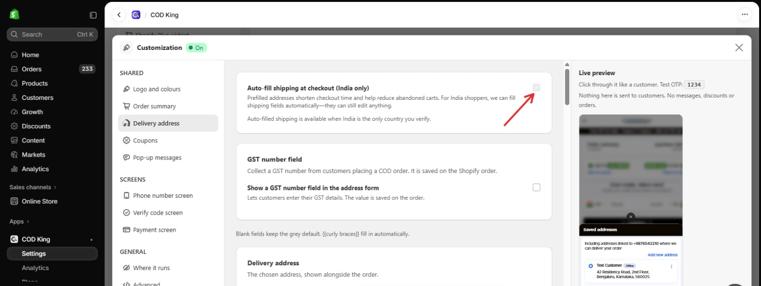 Auto-fill shipping at checkout (India only)