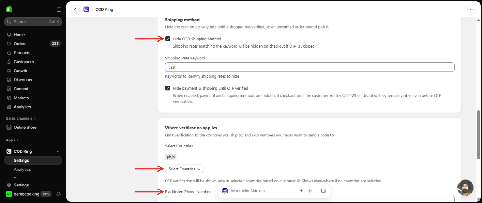 Shipping method and Where verification applies