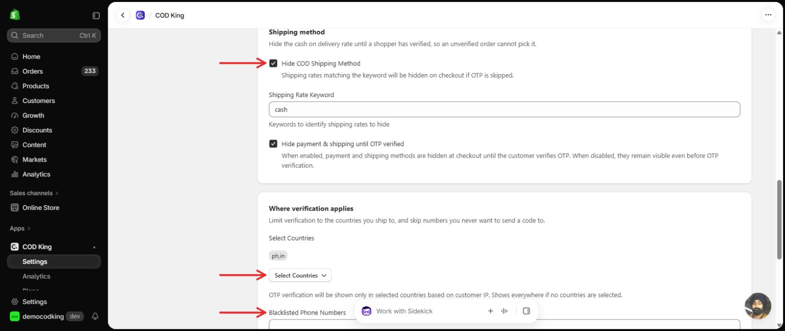 Shipping method and Where verification applies