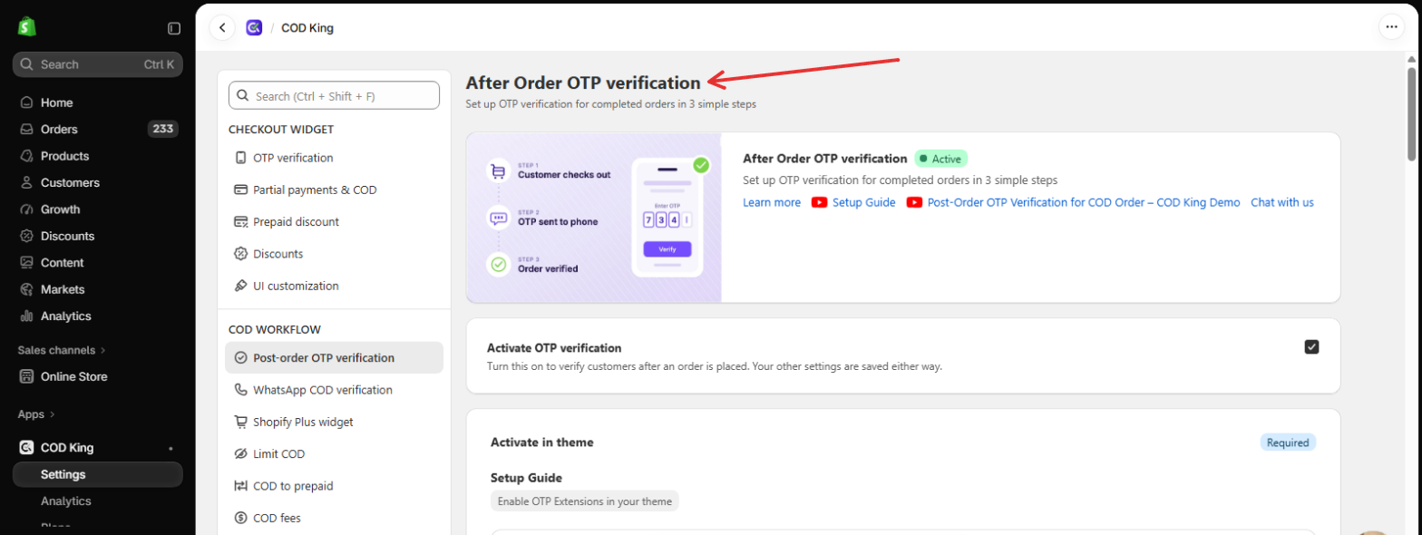 After Order OTP verification page