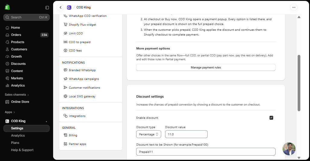 Prepaid Discount Settings