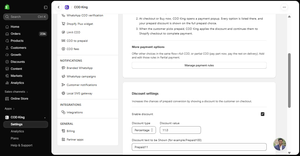 Prepaid Discount Settings