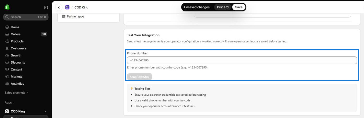 Test Your Integration section