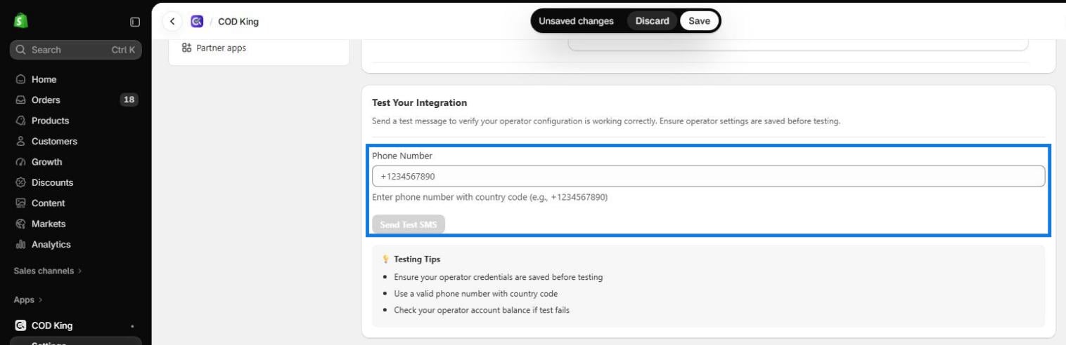 Test Your Integration section