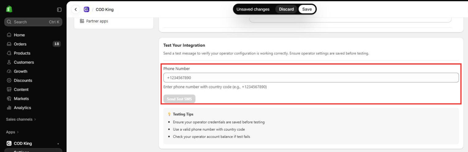 Test Your Integration section