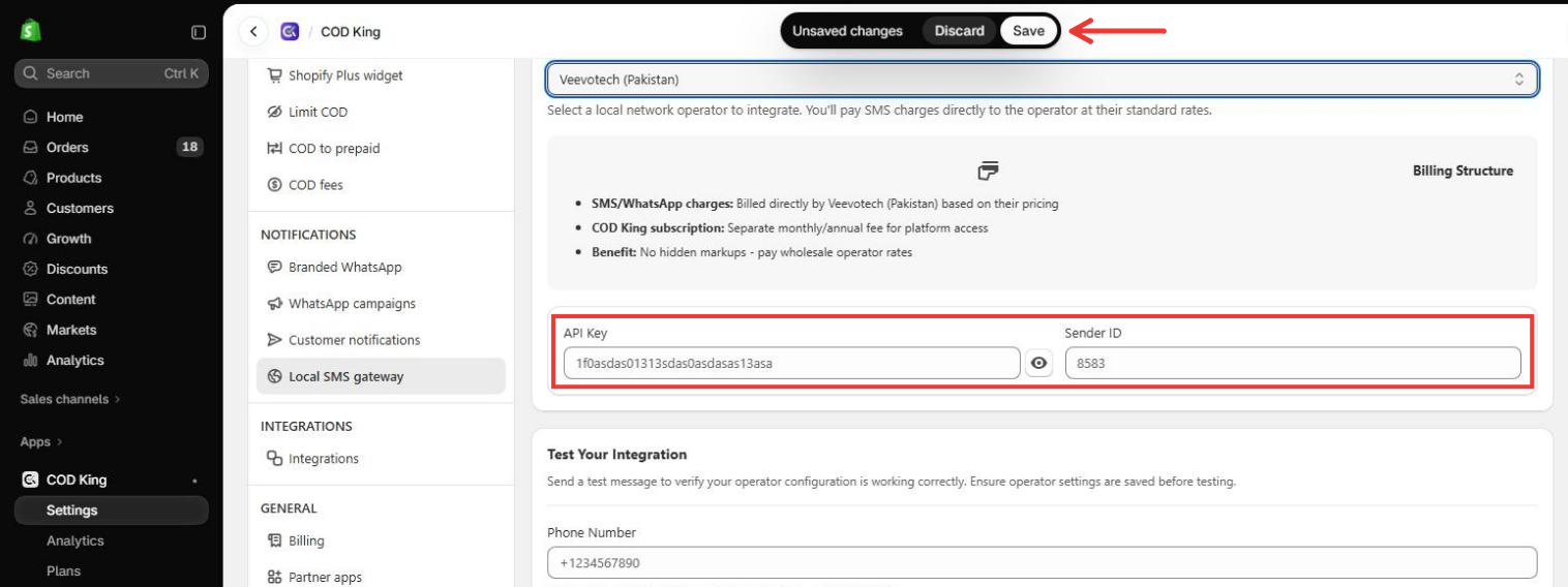 VeevoTech credential fields and Save button