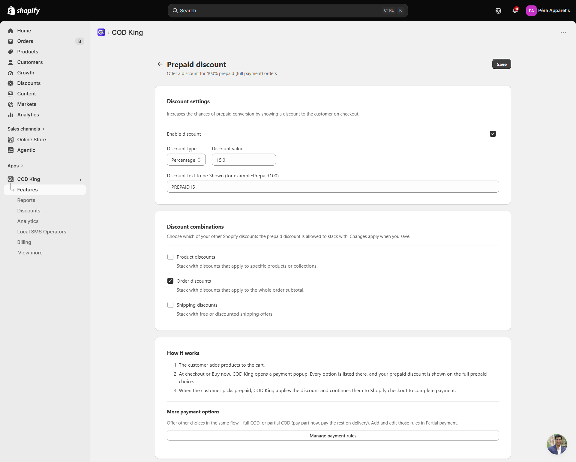 Screencapture Admin Shopify Store Cwzuki 0s Apps Cod Verification Features Prepaid Discount 2026 08 18 16 53 39