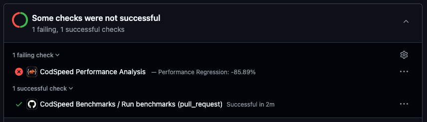 Status check on the PR which can be used to prevent merging regressions