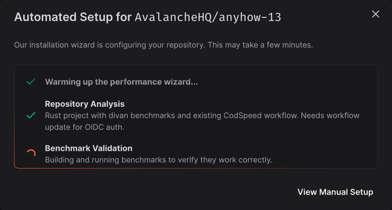 The setup modal showing AI Setup and Manual Setup options, with the Start AI Setup button highlighted