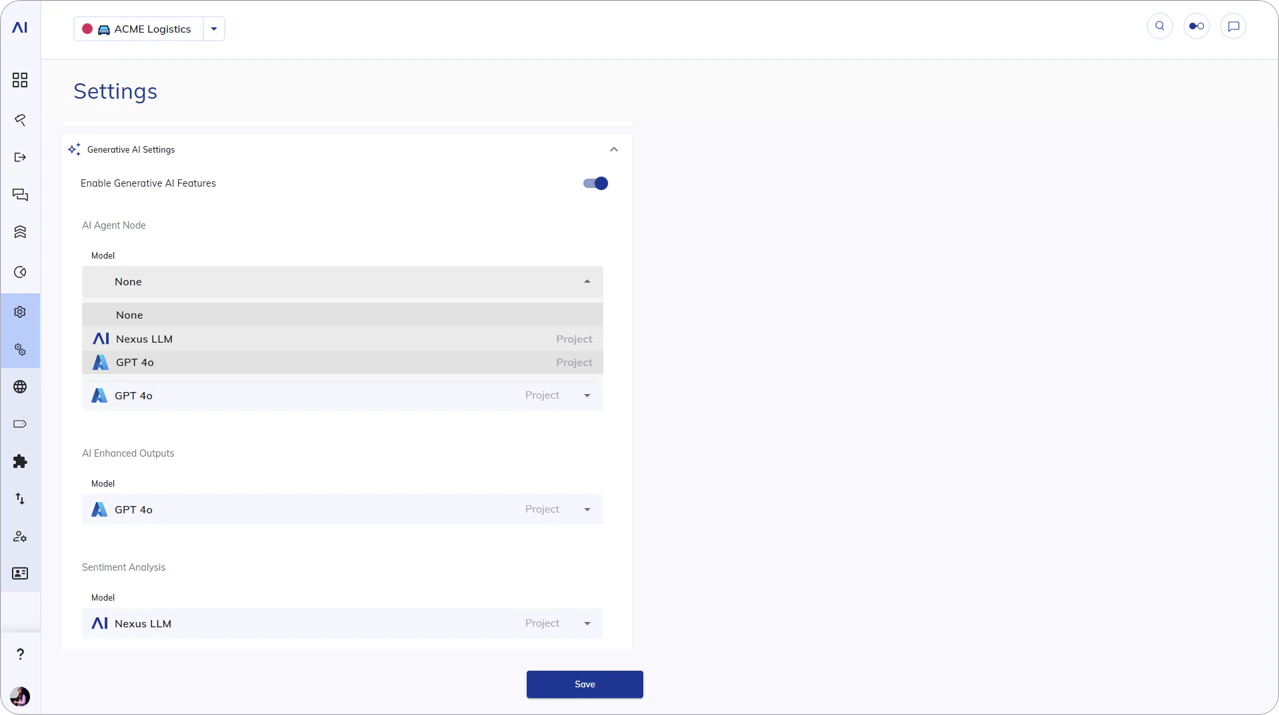 Cognigy Nexus LLM configuration within a Project