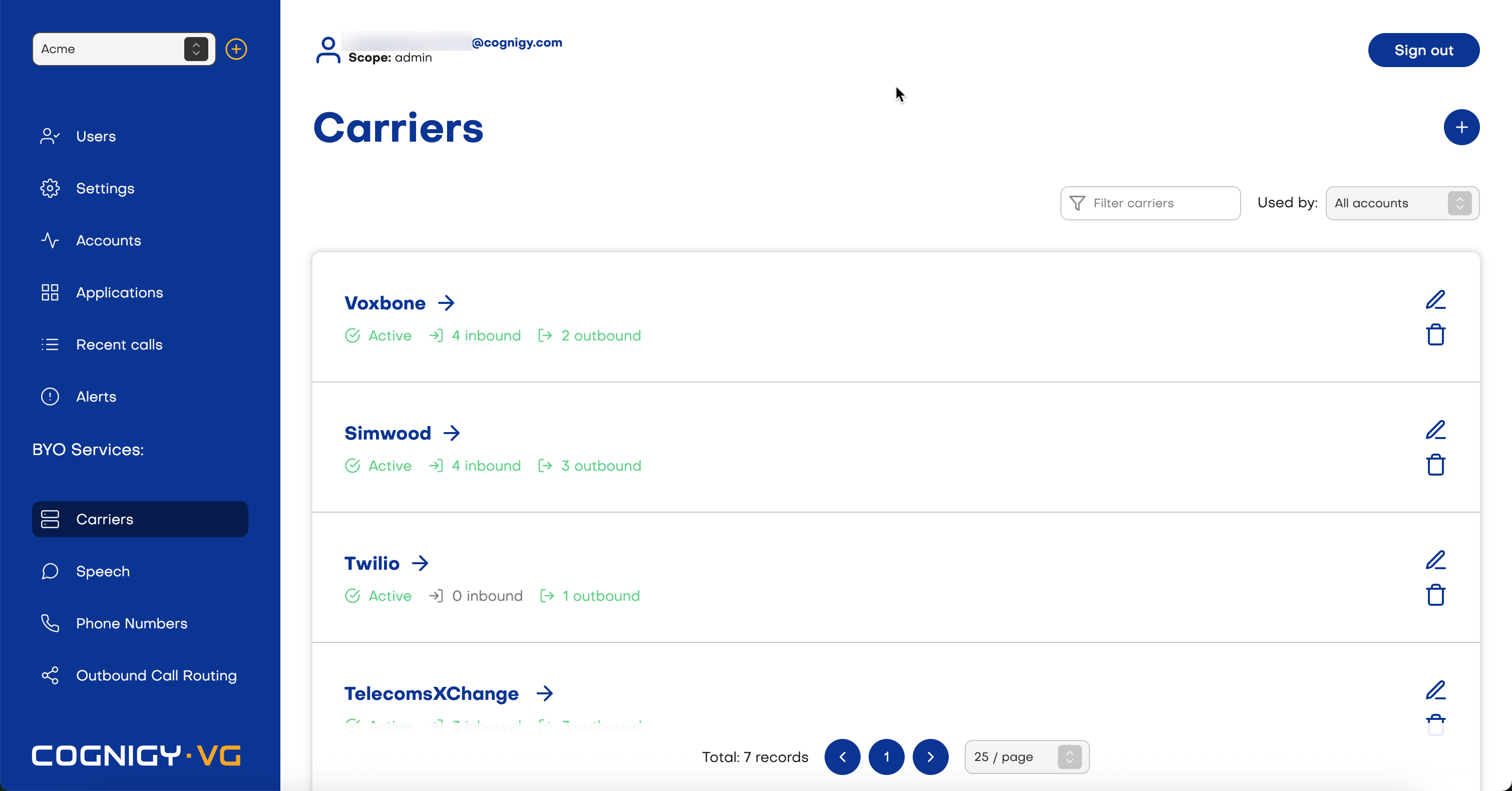 Carriers - Cognigy Documentation