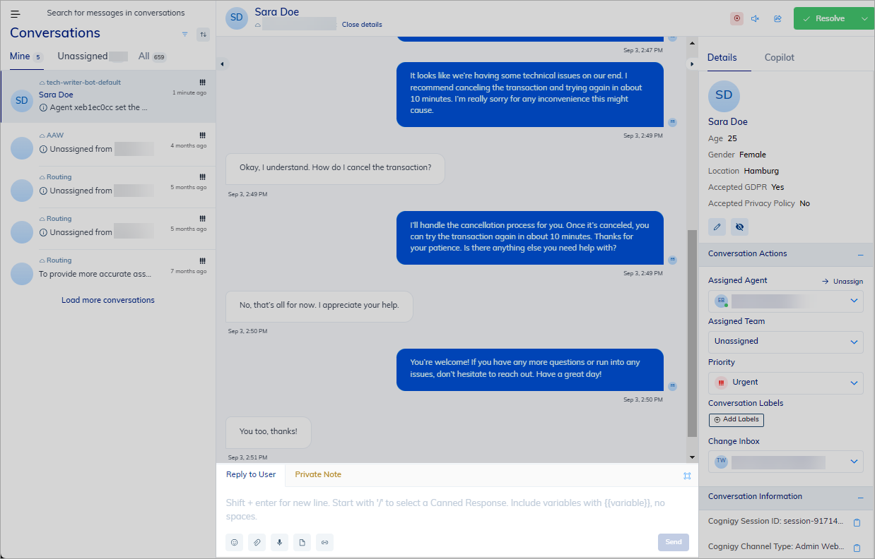 Live Agent Conversations Reply