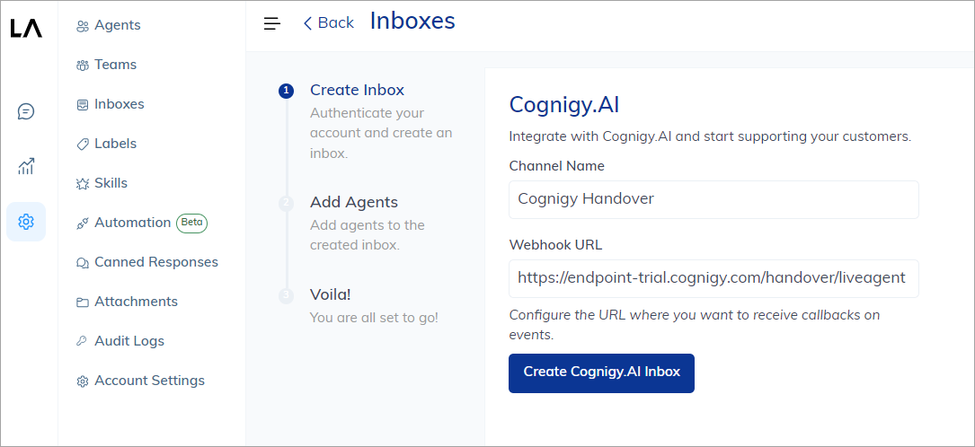 Live Agent Inbox Setup