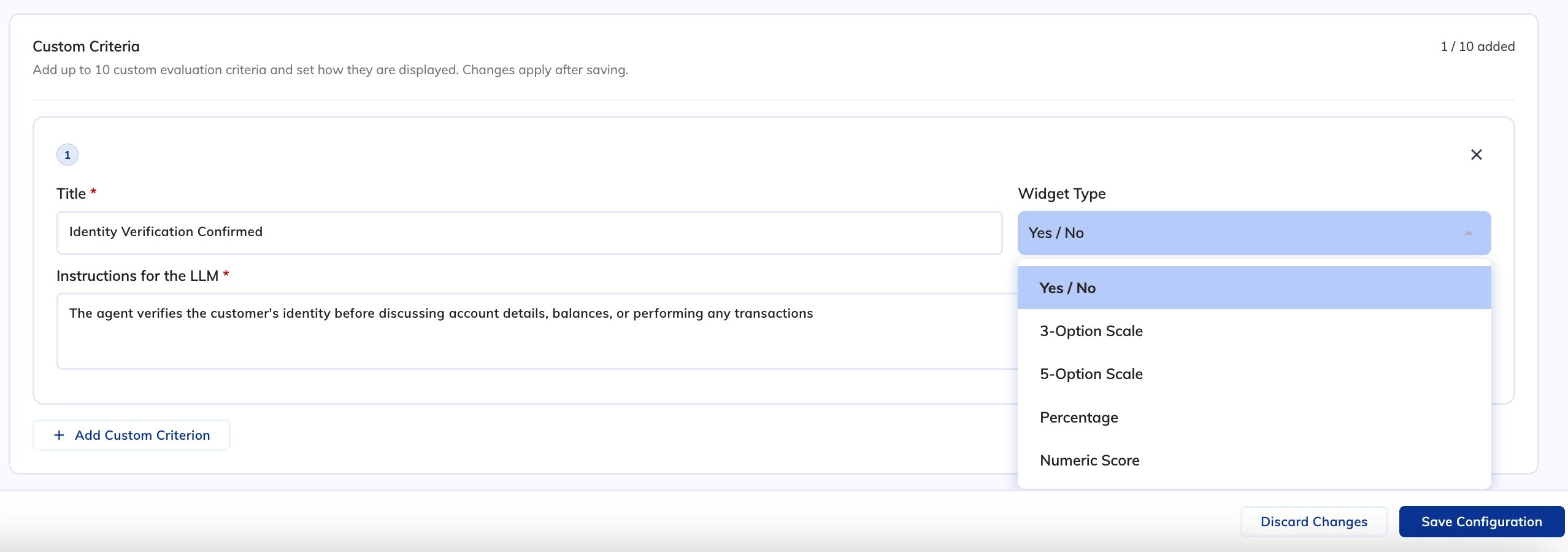 Custom Criteria Config