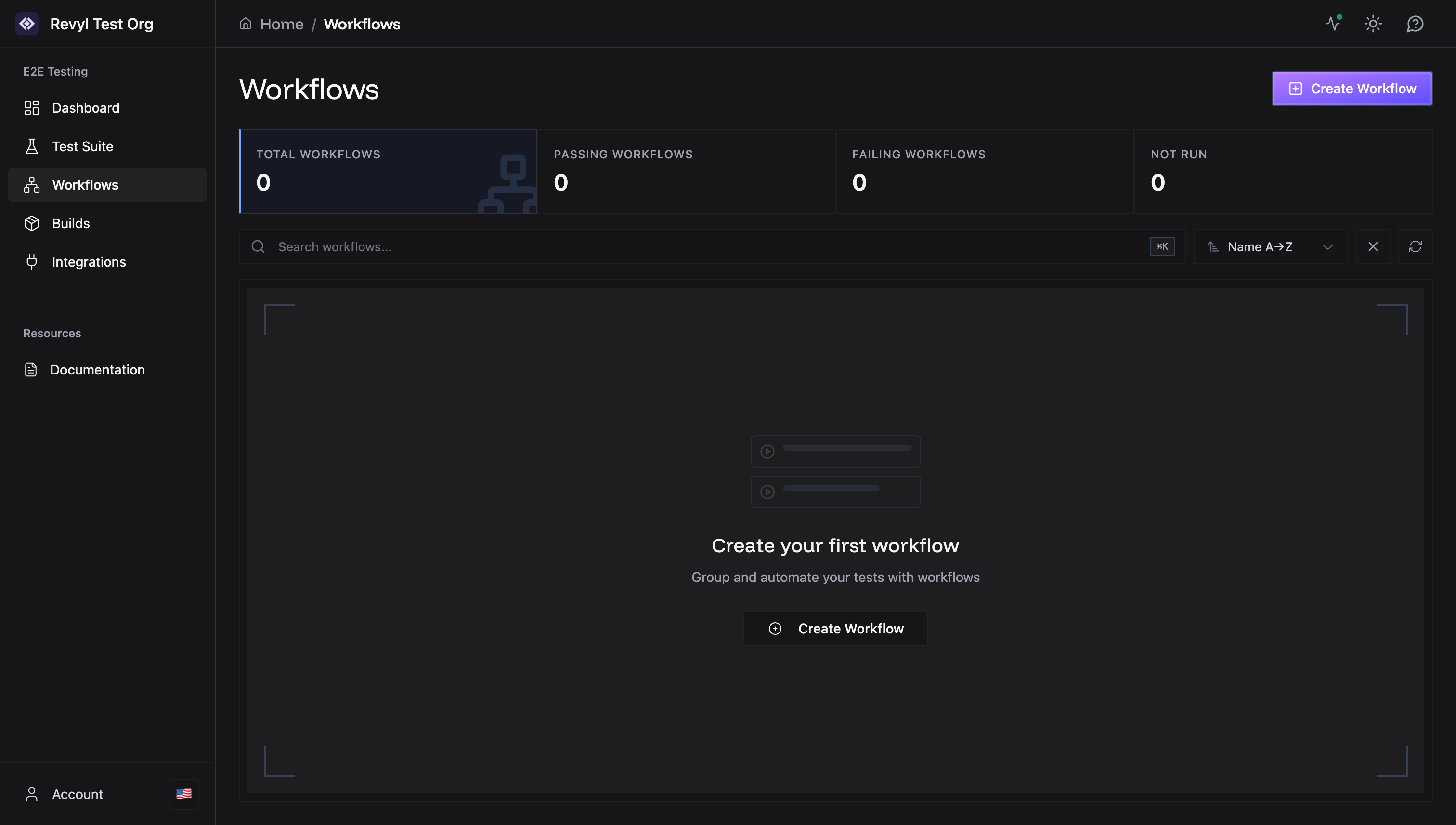 Workflows page empty state