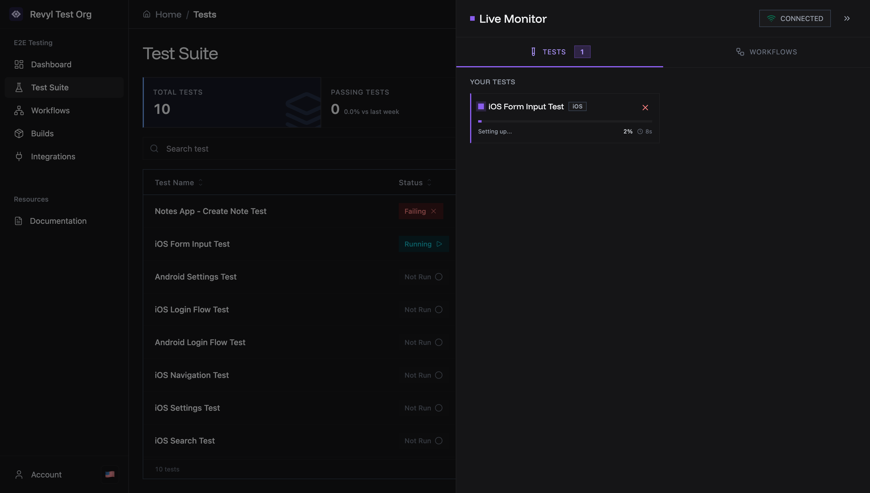 Live Monitor with Running Test