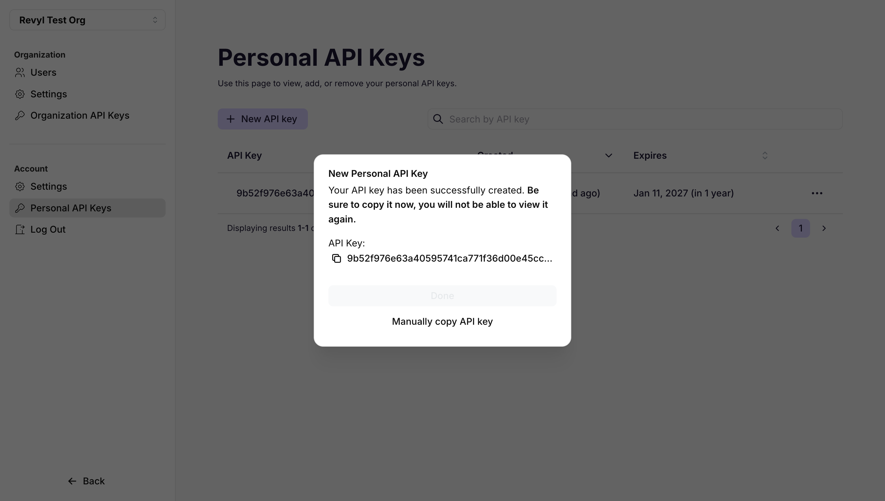 API Key created successfully