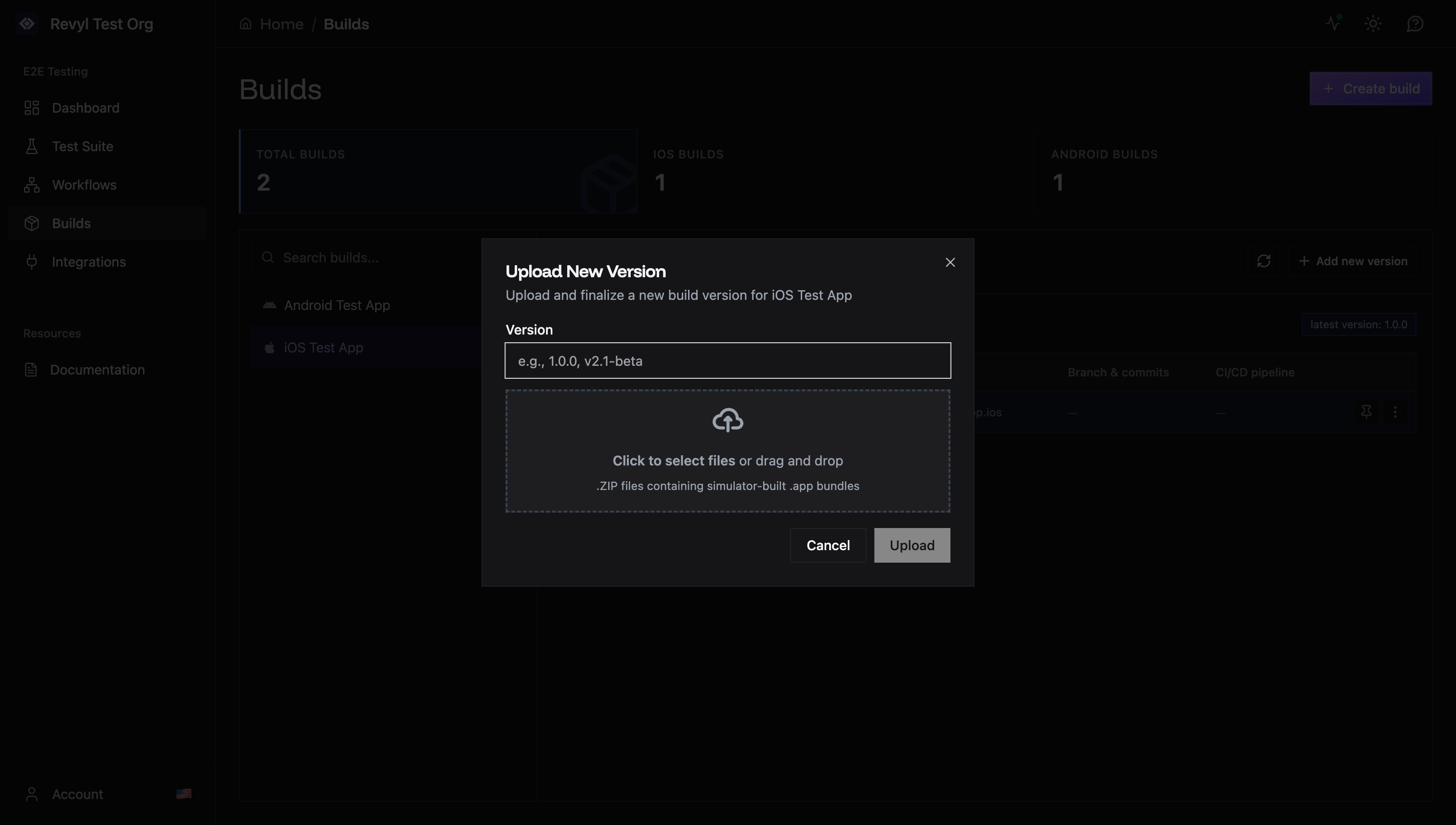 Upload new version dialog