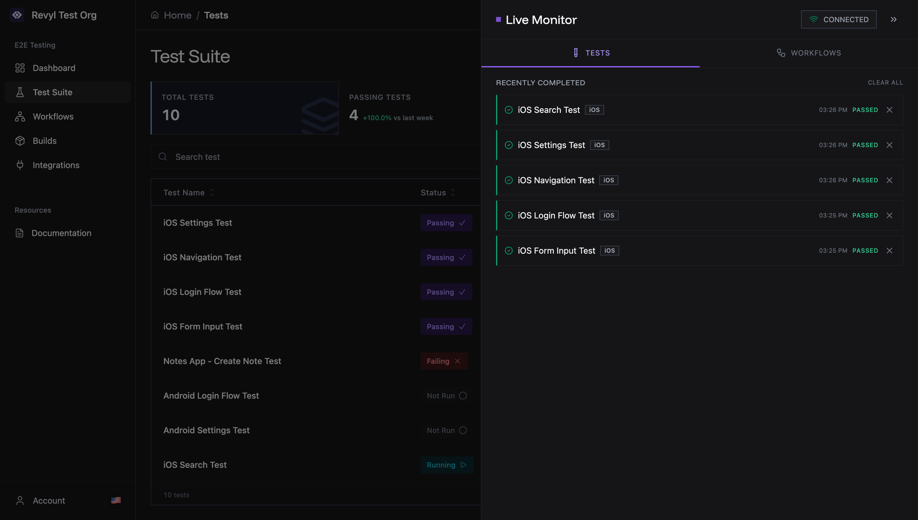 Live Monitor with Completed Tests