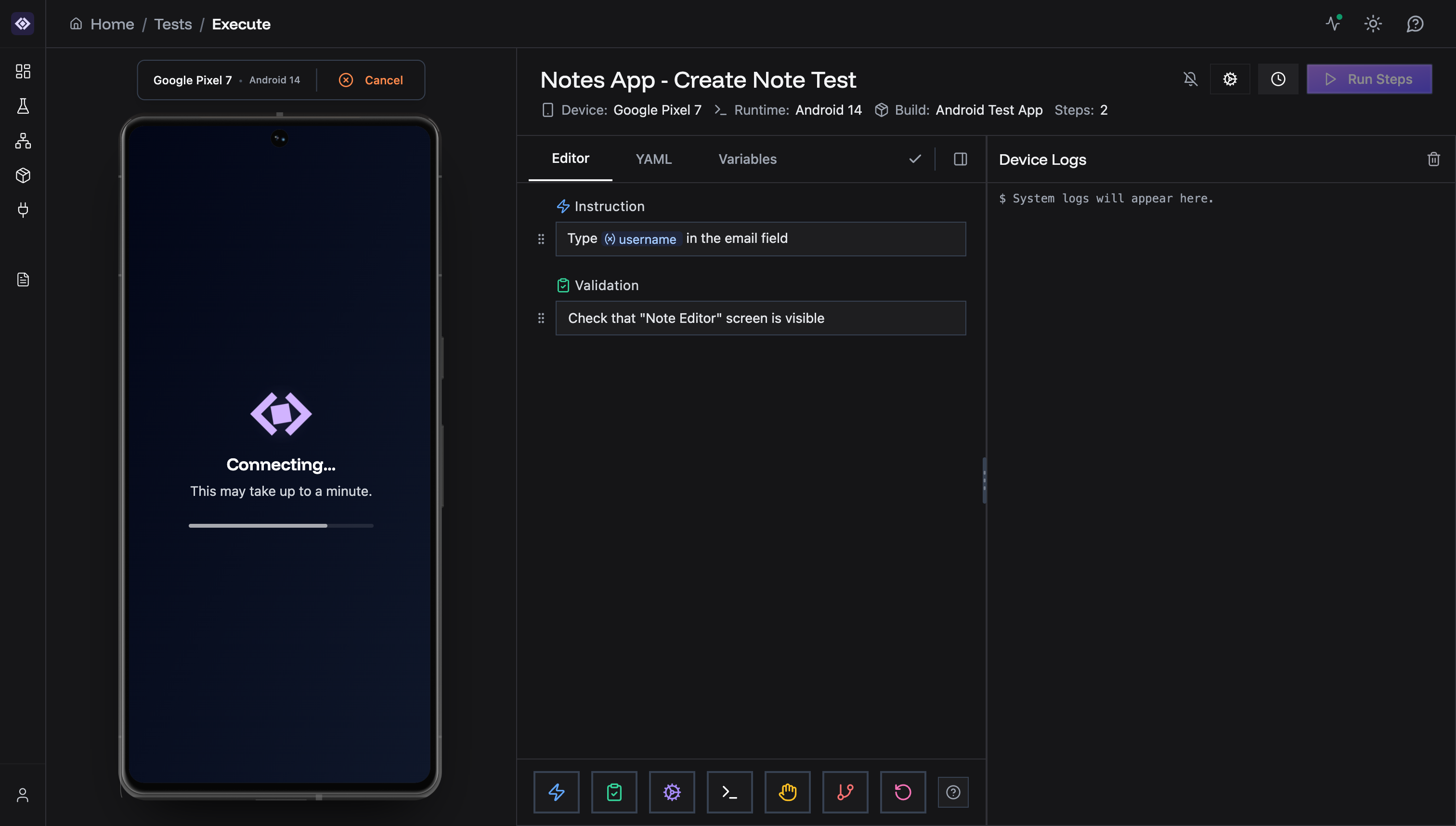 Device connecting state with progress indicator