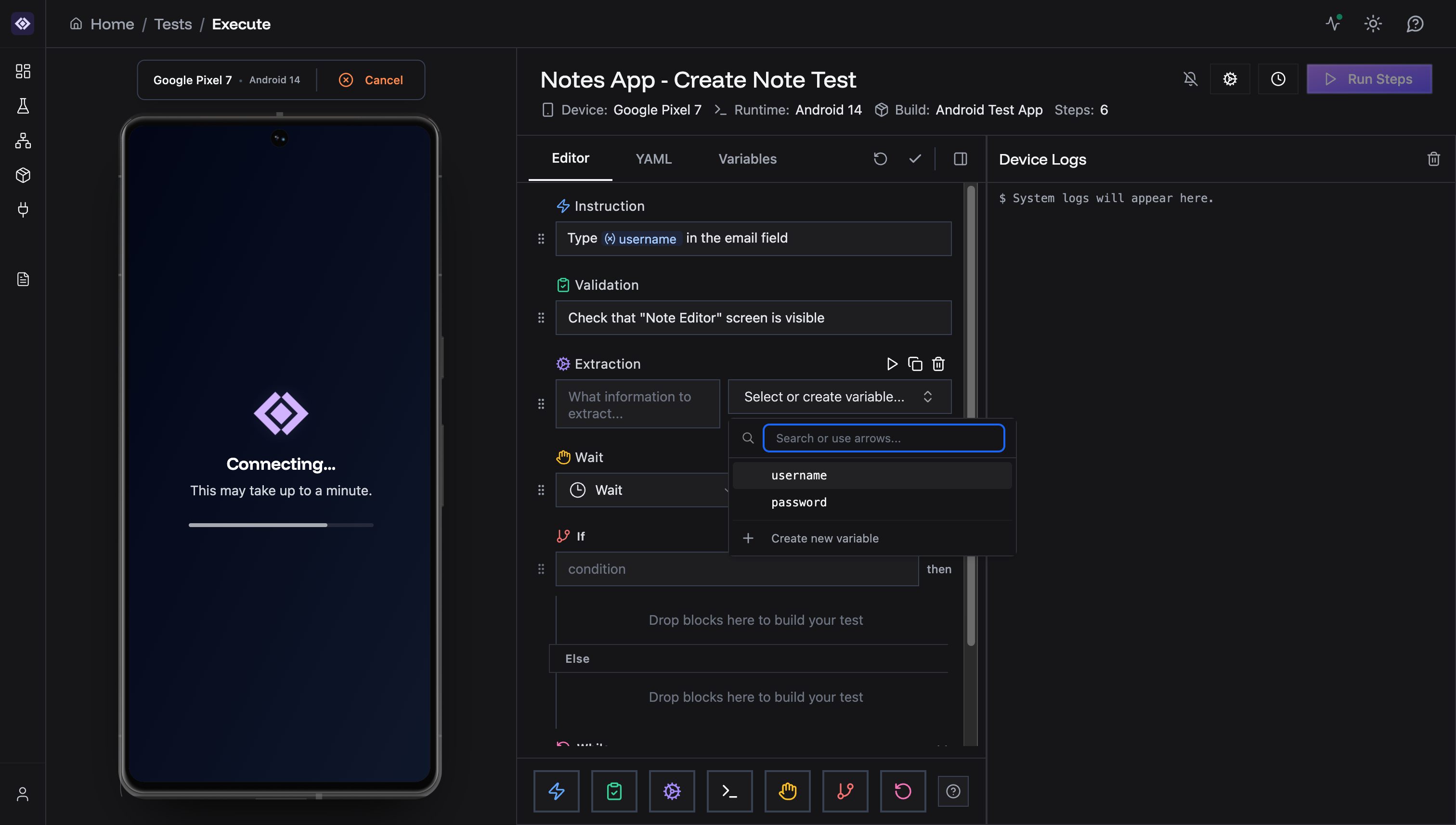 Extraction variable dropdown