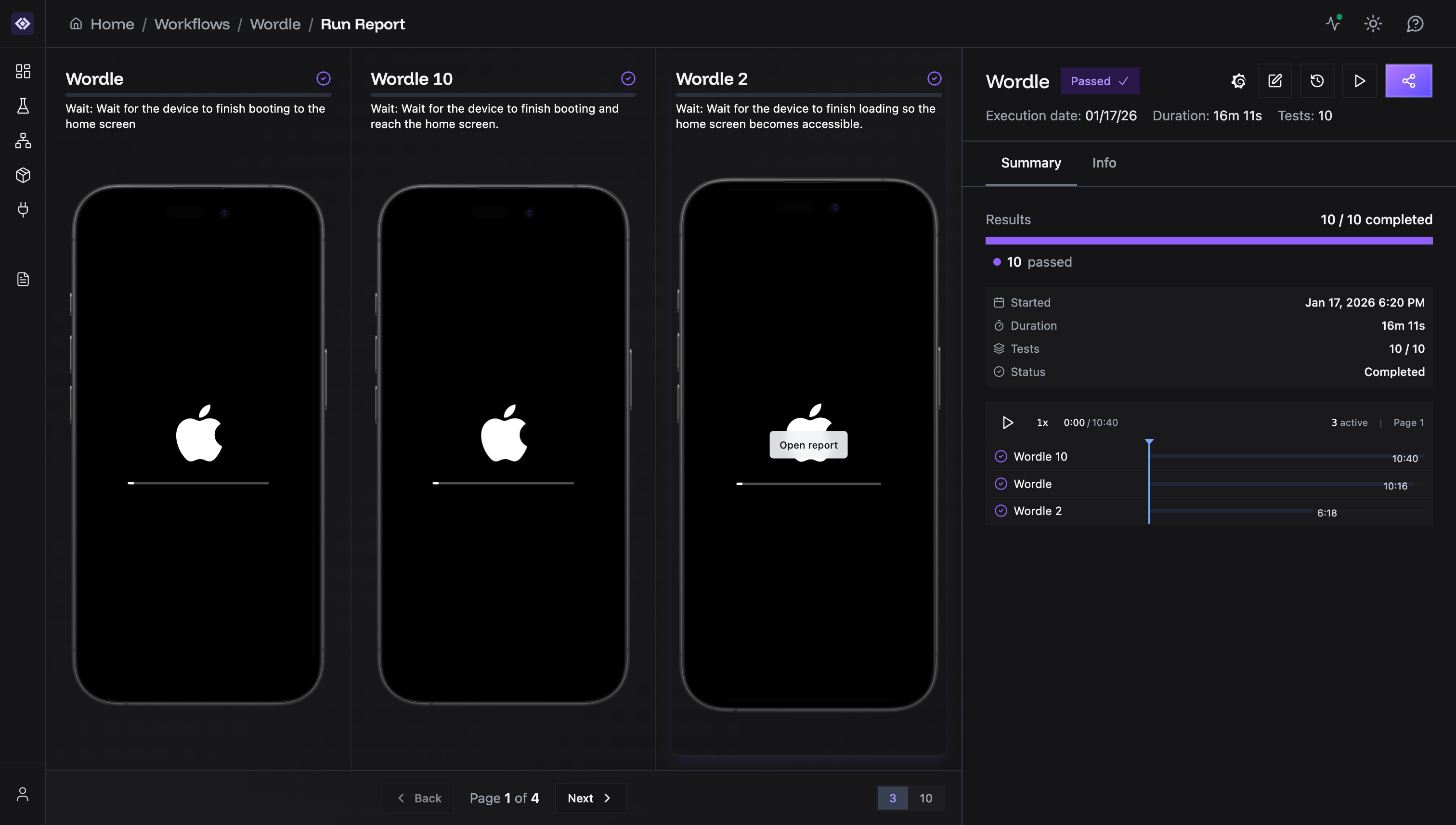 Workflow report in large mode
