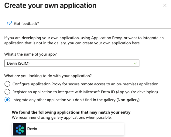 App benennen und die Option „Nicht-Kataloganwendung“ auswählen