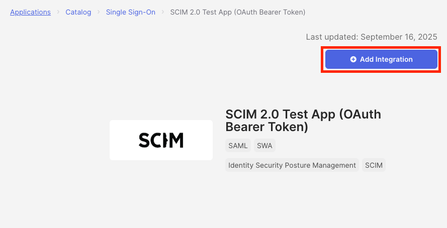 Integration für SCIM 2.0 Test App (OAuth Bearer Token) hinzufügen