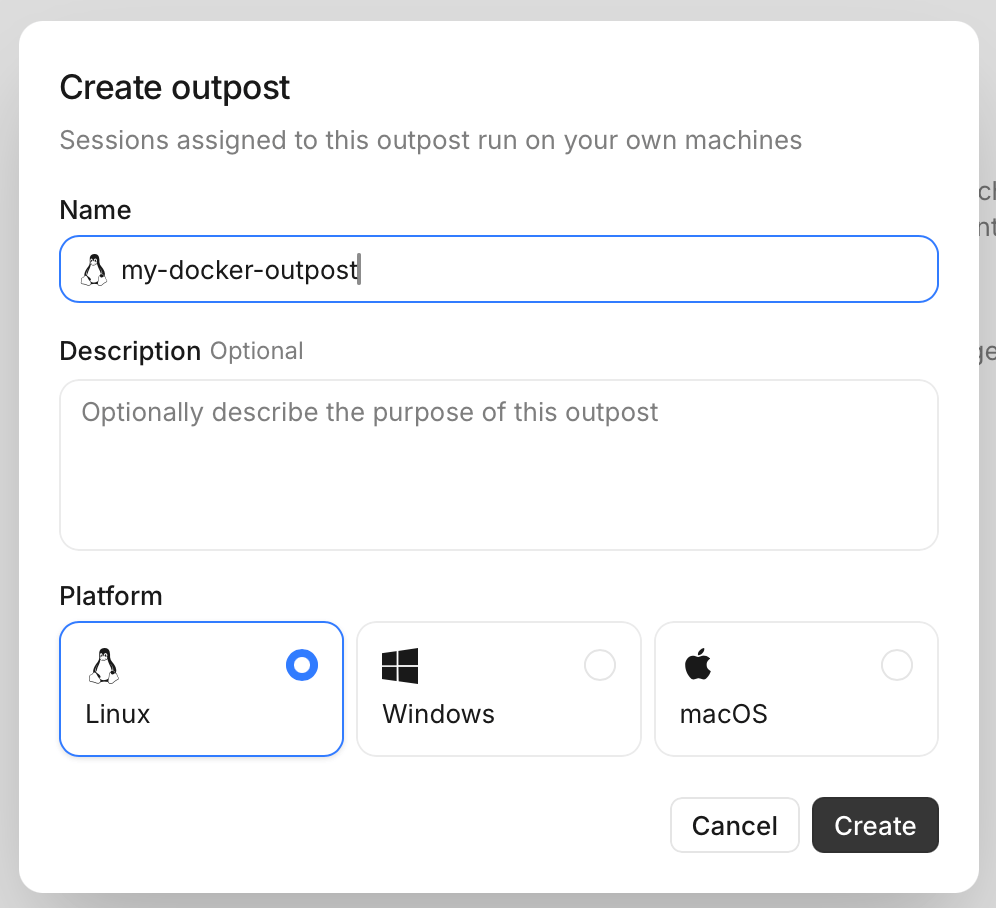 Create outpost dialog