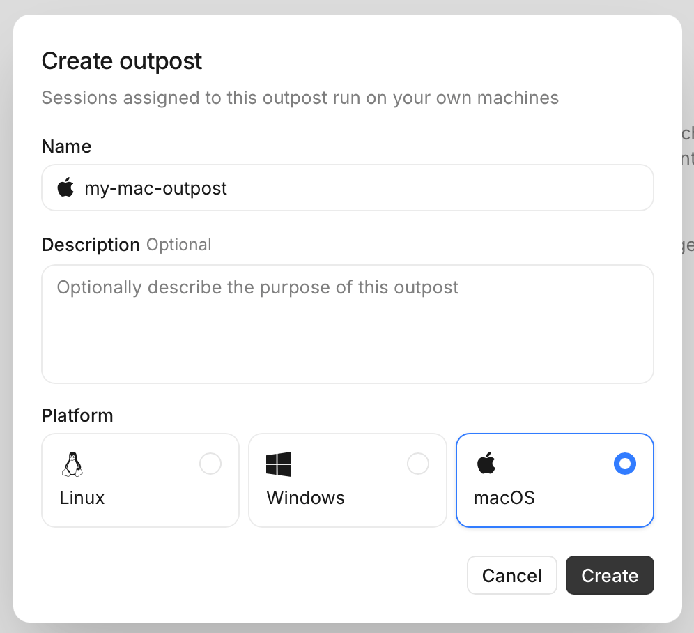 Create outpost dialog