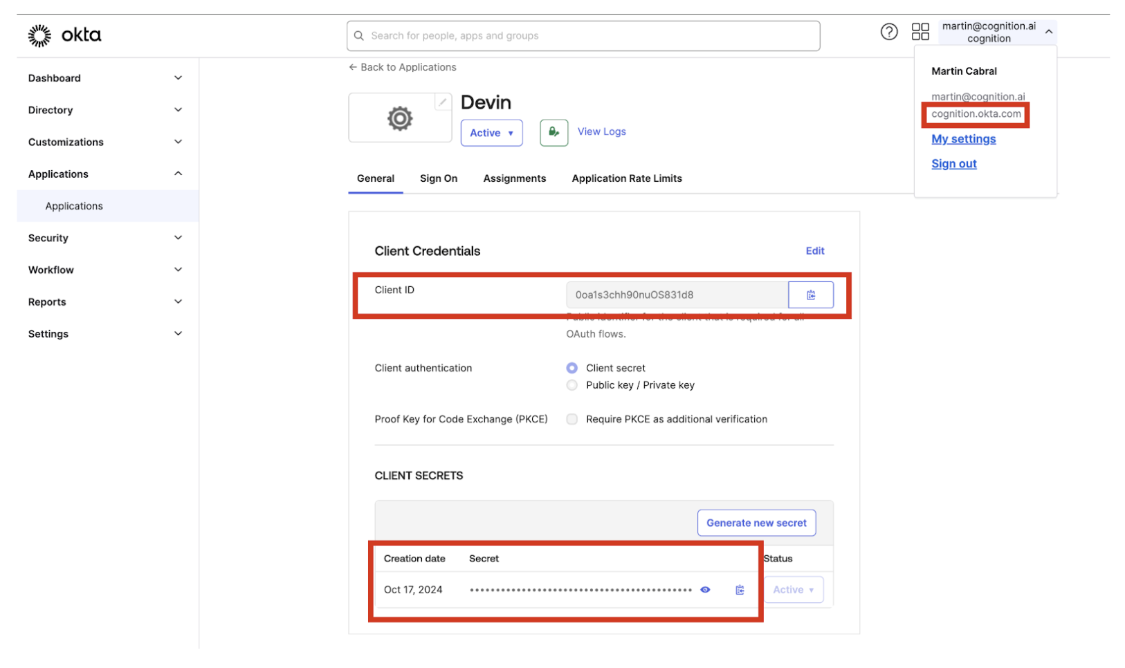 Okta Client Credentials