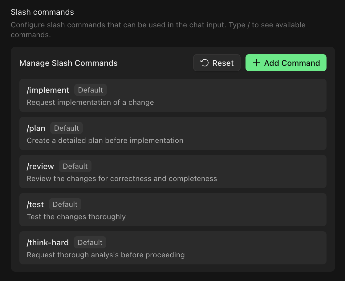 Verwaltungsoberfläche für Slash-Befehle