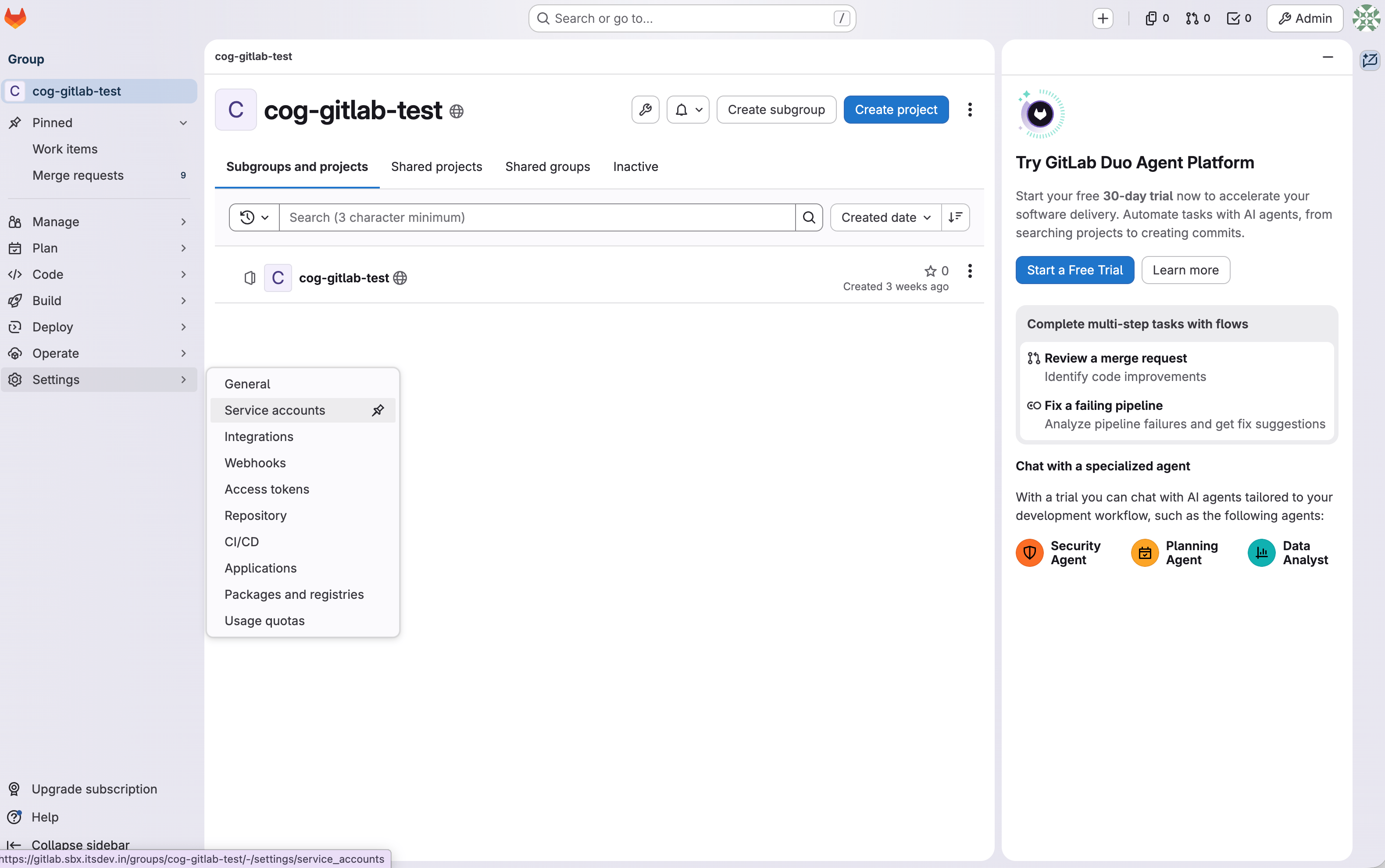 Crear cuenta de servicio en GitLab