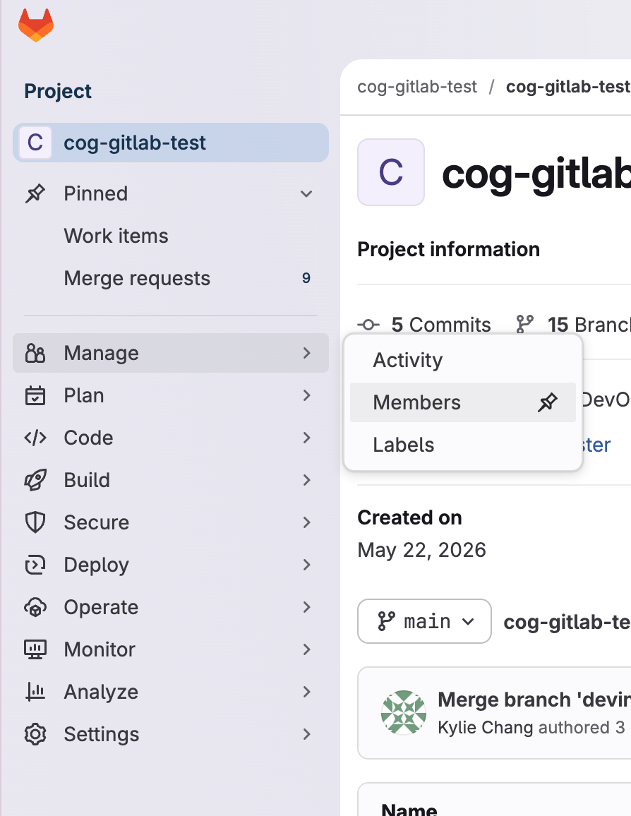 Página de miembros del grupo de GitLab