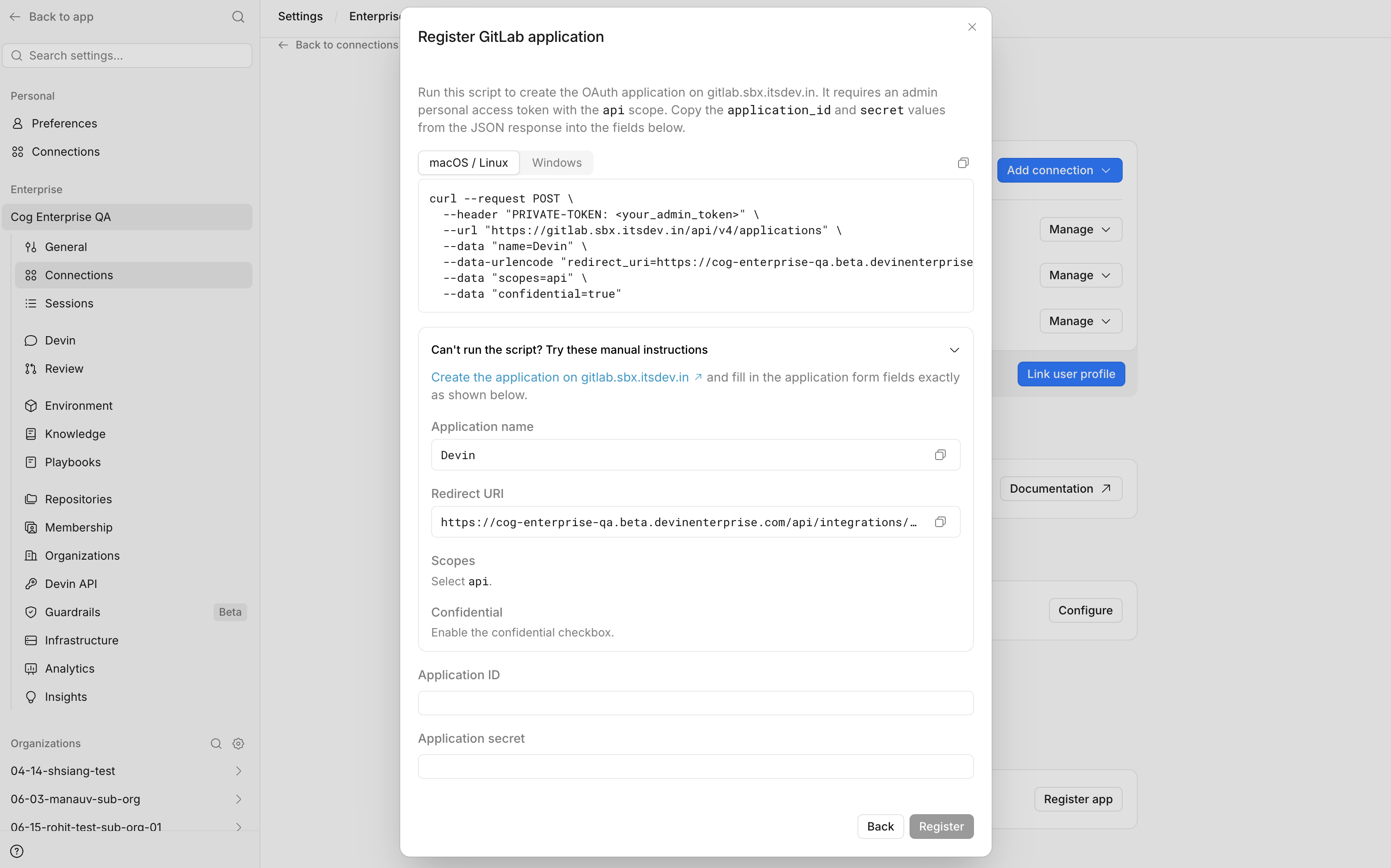 Configuración manual de OAuth