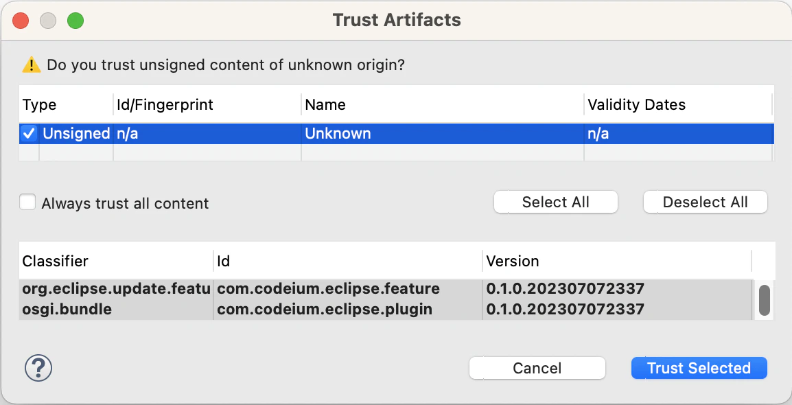 Trust unsigned