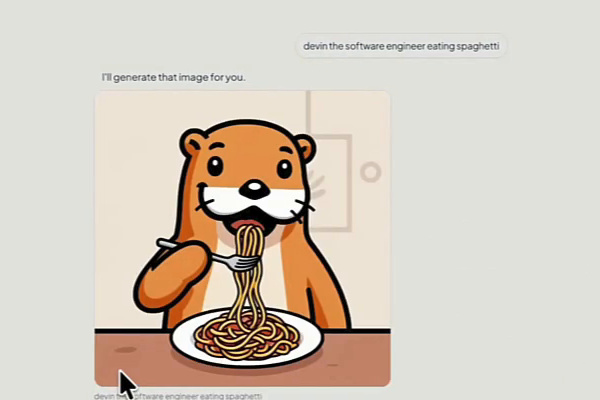 Die Chat-App liefert einen Cartoon-Otter, der Spaghetti isst