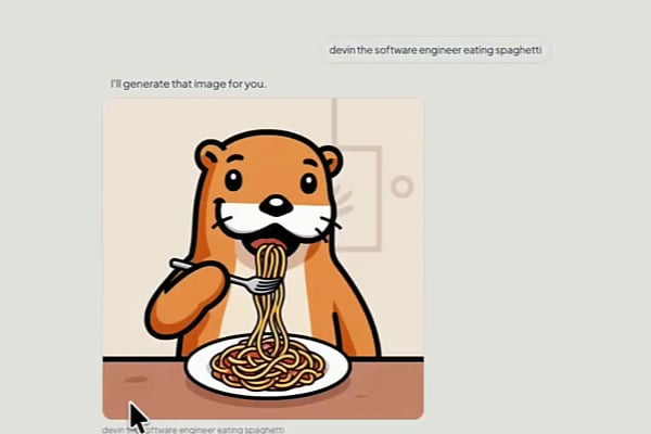 Die Chat-App liefert einen Cartoon-Otter, der Spaghetti isst