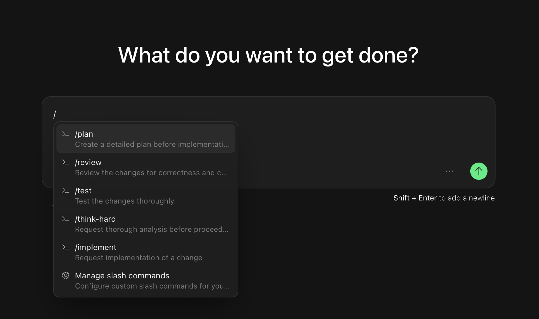 Dropdown-Menü für Slash-Befehle