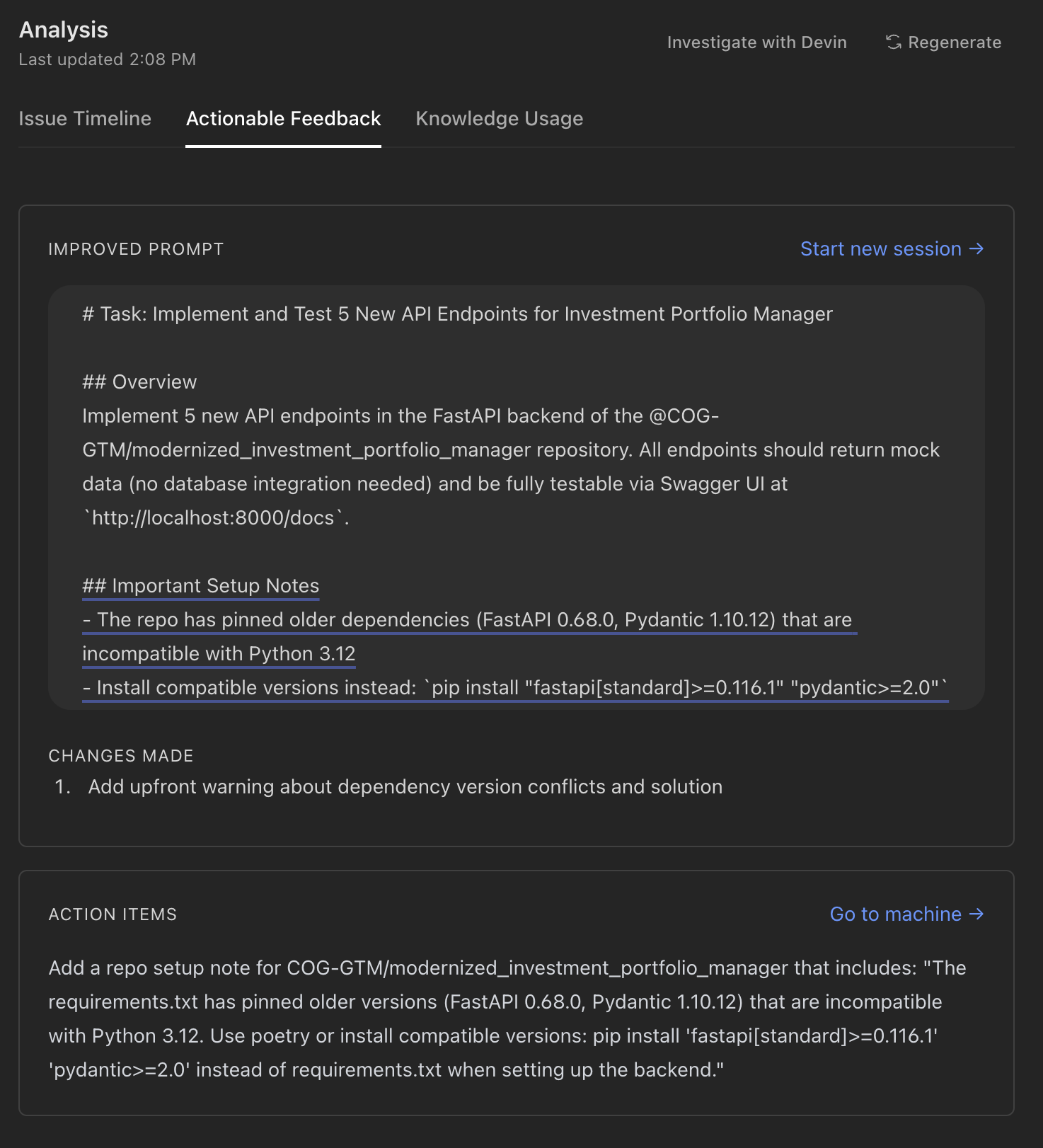 Session Insights Actionable Feedback