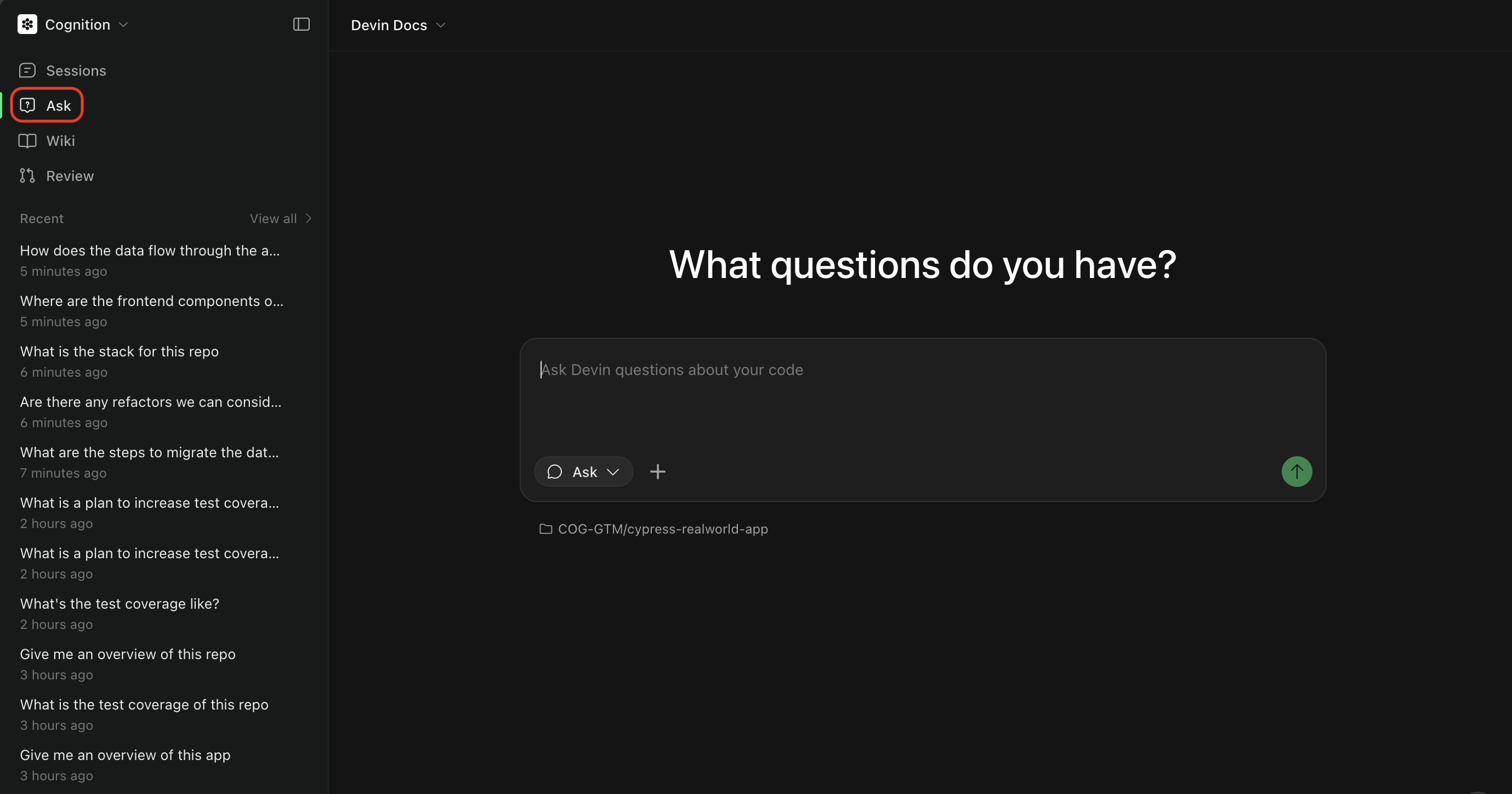 Ask Mode from Main Page