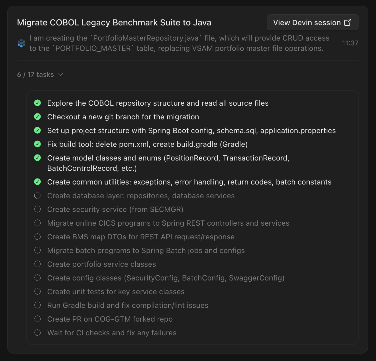 Devin Session In Progress